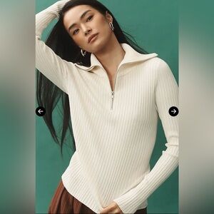 Women's Anthropologie Maeve Super Soft Cream Ribbed Half Zip Sweater EUC Size XL